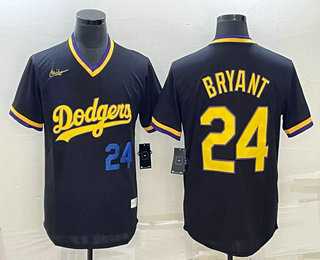 Mens Los Angeles Dodgers #24 Kobe Bryant Number Black Stitched Pullover Throwback Nike Jersey